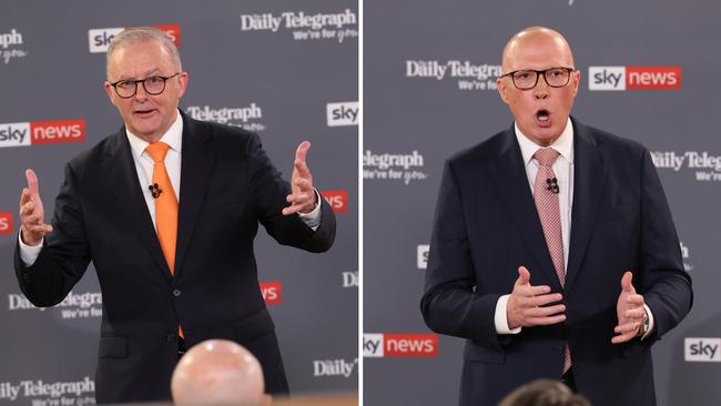 Anthony Albanese debates Peter Dutton. Picture: Jason Edwards/NewsWire