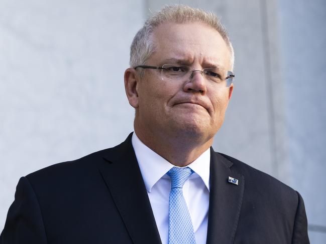 CANBERRA, AUSTRALIA - MAY 15: Australian Prime Minister Scott Morrison speaks during a press conference following a National Cabinet meeting on on May 15, 2020 in Canberra, Australia. Scott Morrison announced a $48 million commitment to the national mental health plan.  (Photo by Rohan Thomson/Getty Images)