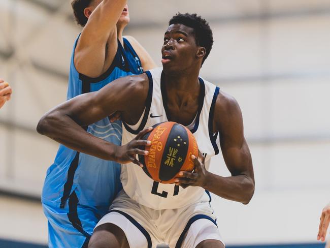 Ladji Coulibaly in action for the NBA Global Academy at the 2025 Basketball Australia Under-20 National Championships. Picture: Taylor Earnshaw