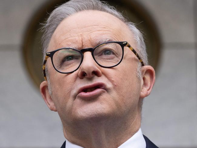 TOPSHOT - Australiaâs Prime Minister Anthony Albanese speaks during a press conference at Parliament House in Canberra on March 28, 2025. Australia will hold a general election on May 3, Prime Minister Anthony Albanese said, locking in a showdown over climate promises, nuclear power and a runaway housing market. (Photo by MIKE BOWERS / AFP)