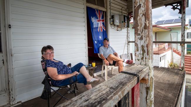 Debbie Grant and Clive Tressider are living in their South Lismore home’s lounge room. Picture: Danielle Smith