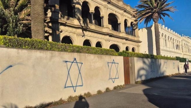 The Middle Park home of Victoria's most successful Jewish businesswomen was attacked by vandals on Friday January 31, with antisemitic graffiti drawn across her front fence. The Beaconsfield parade mansion is owned by a member of one of the state's most well-known Jewish families. Picture: Supplied