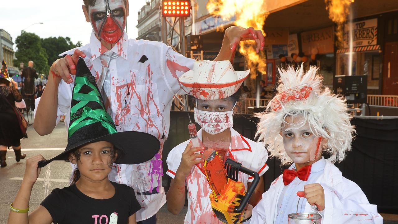 Halloween Street Party in Ipswich CBD. From left, Star, Sunny, Leteena, and Saxon Medland in 2017.