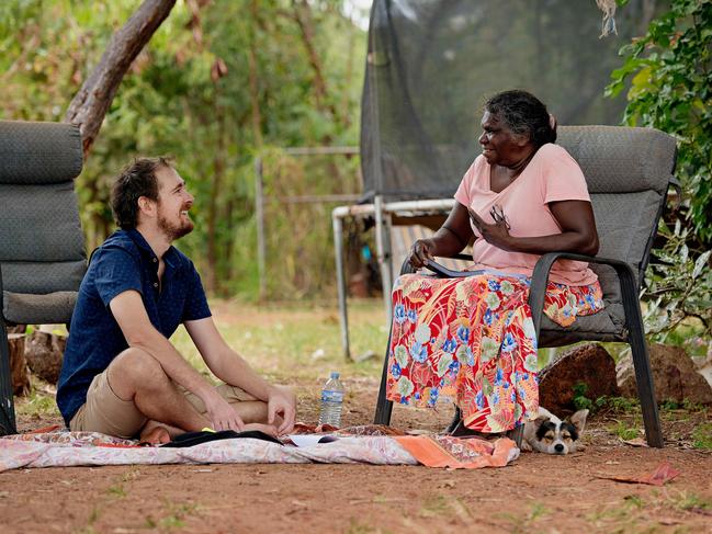 Matt Garrick with widow Yalmay Yunupin. Picture: Michael Franchi