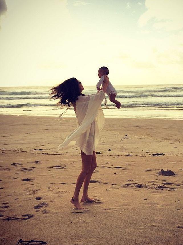 Bouncing baby ... Nicole Trunfio with baby Clark in Byron Bay. Picture: Instagram