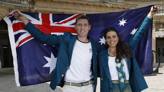 Australia’s flag-bearers at the Paris Olympic Games – Hockeyroo Eddie Ockenden and kayaker Jess Fox. Picture: Michael Klein