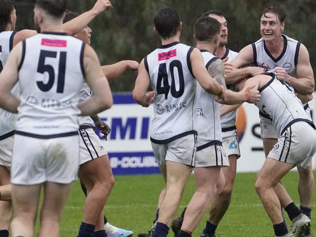 EFL Premier Division football 2023: Vermont v Berwick at Vermont Rec. Reserve. Berwick players celebrate their victory.  Picture: Valeriu Campan