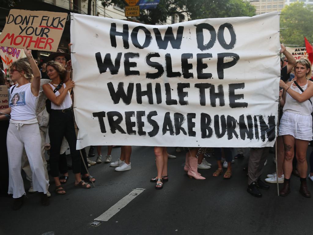 Activists rally for climate action at Sydney Town Hall on January 10, 2020 in Sydney, Australia. Picture: Nicholas Eagar