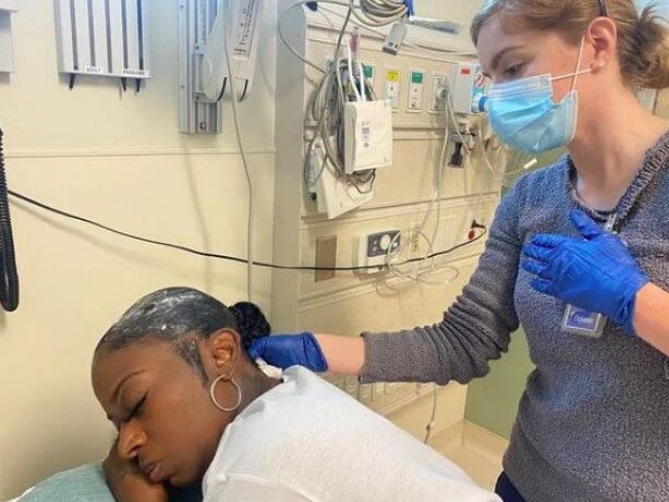 Ms Brown had previously gone to the emergency room to try and remove the glue. Picture: Instagram