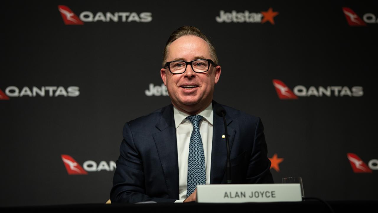 Qantas boss Alan Joyce had much to smile about on Thursday, delivering the group’s full year profit of a record $1.74bn. Picture: NCA NewsWire/Christian Gilles