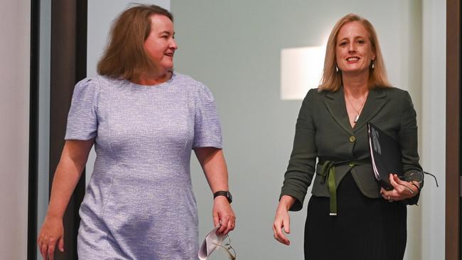 CEO of the Workplace Gender Equality Agency (WGEA) Mary Wooldridge and Finance Minister Katy Gallagher, right. Picture: NCA NewsWire / Martin Ollman