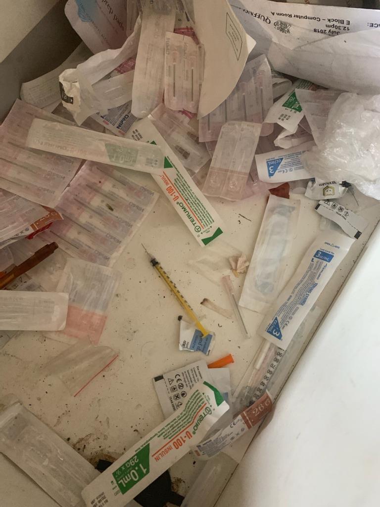 Multiple syringes found at houses Mark has cleaned.