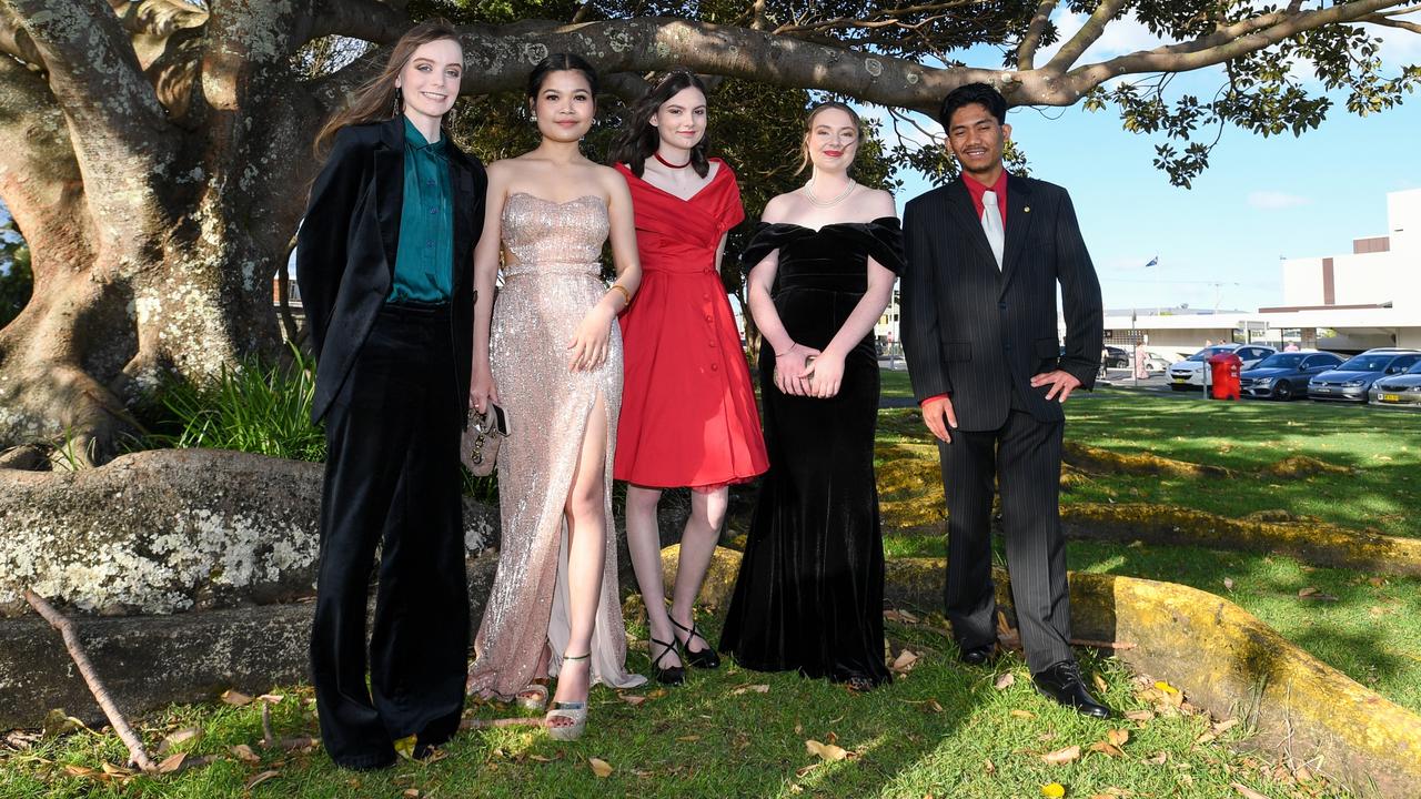 Alstonville High School Year 12 Formal: Grace Turner, Tanya Rotom, Bella Walsh, Clara Tolman, Christopher Ayunting. Picture: Cath Piltz