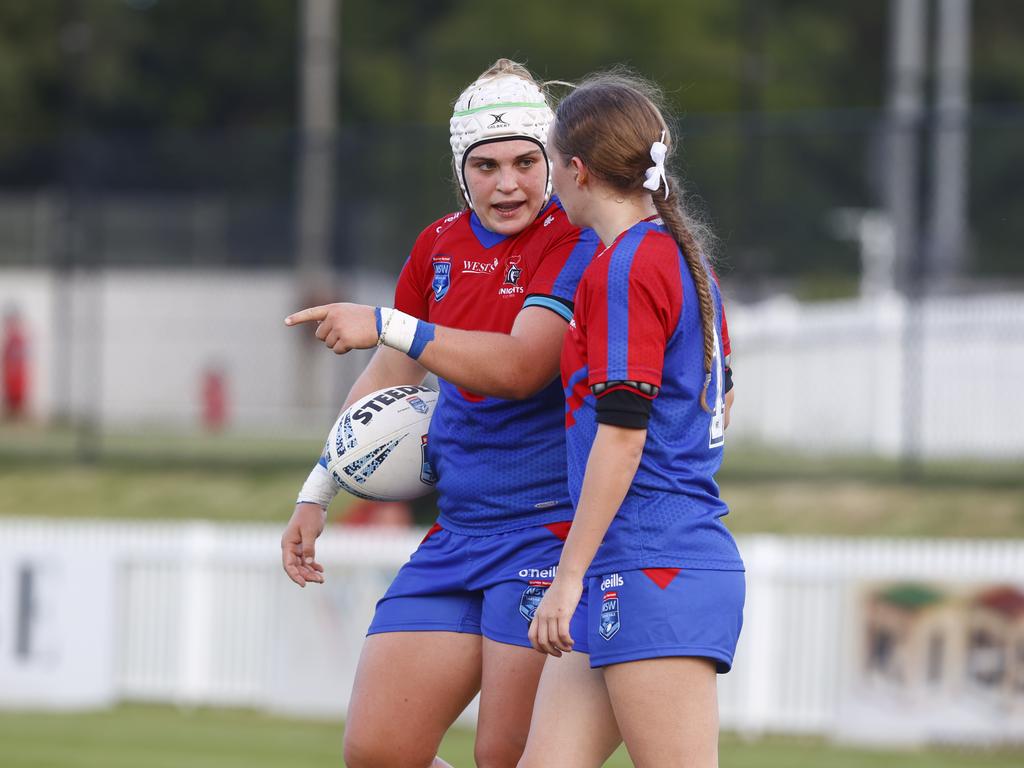 Jesse Southwell (headgear) played for the Newcastle Knights in the Tarsha Gale Cup this year. Picture: Richard Dobson