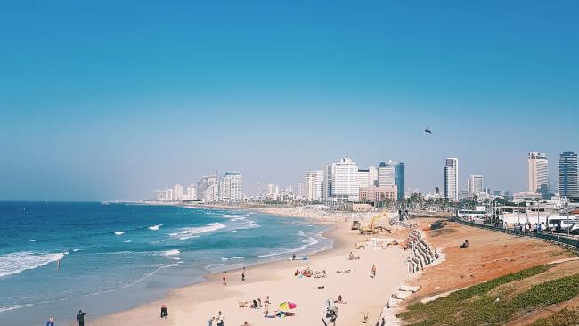 View over the beach in Tel Aviv, Israel, Tel Aviv. 