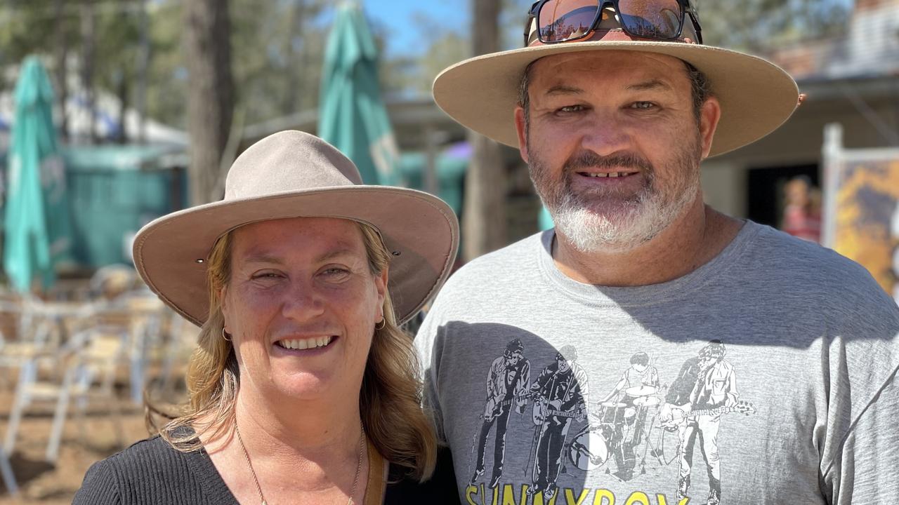 Julie Gillis and Gavin Black, from Brisbane, enjoy day one of the 2024 Gympie Muster, at the Amamoor State Forest on August 22, 2024.