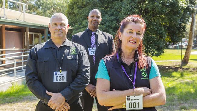 Former police officer Naomi Oakley (right), who now runs a security firm that looks after parties, with her colleagues Ian Saunders and Omar Coles. Picture: Valeriu Campan