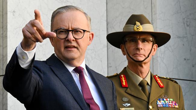 Anthony Albanese and Chief of Defence Force Angus Campbell in Canberra on Monday. Picture: AAP