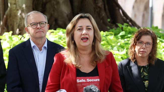 Labor leader Anthony Albanese during a press conference at the start of the Qld Labour Day march and rally, Brisbane QLD. Accompanied by QLD Premier Annastacia Palaszczuk Picture: Liam Kidston