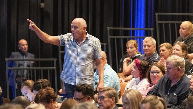 Brendan Long attempts to ask a question at the Toowoomba Community Safety Forum at Empire Theatres, Wednesday, February 15, 2023. Picture: Kevin Farmer