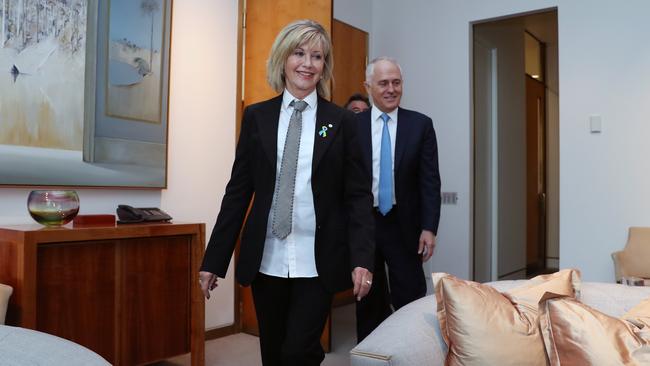 Olivia Newton-John and Malcolm Turnbull in Parliament House yesterday.  Picture: Gary Ramage