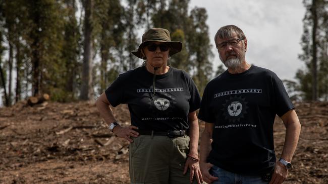 Brooman State Forest Conservation Group activists Josyln van der Moolen, left, and Charlie Bell. Picture: Nathan Schmidt