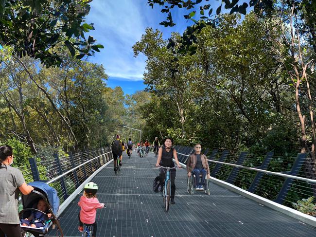 Artist's impressions of a boardwalk. Designs for stage one of a new $27 million pedestrian path and cycleway alongside Parramatta’s Duck River have been given the green light.