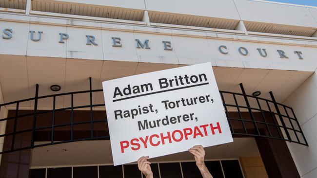 Protesters gathered outside the NT Supreme Court in Darwin before the sentence. Picture: Pema Tamang Pakhrin