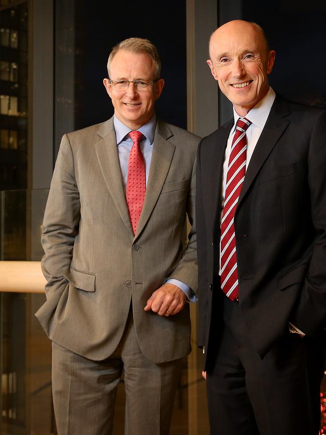 Urban Infrastructure Minister Paul Fletcher with Western Sydney Airport Corporation chairman Paul O'Sullivan. Picture: Toby Zerna