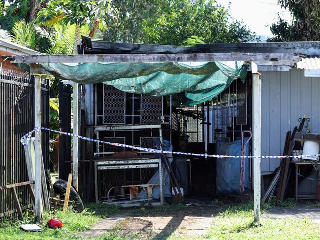 Scene of a house fire at 16 Murray Street, Manoora, where one side of a duplex was fully engulfed in flames in the early hours of Monday morning. Picture: Brendan Radke