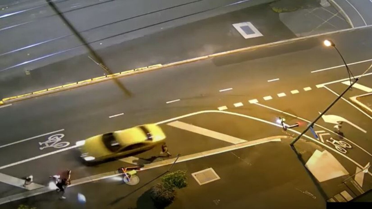 The frightening incident on St Kilda Road in Melbourne on Sunday evening was captured on CCTV. Picture: Supplied