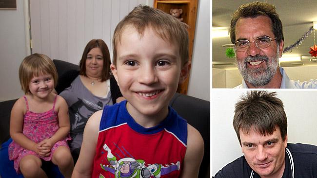 Michelle Murphy with Bailey, 6, and Jasmine, 5, bottom left, their father Robert and ex-Labor MP Jon Sullivan. Picture: Liam Kidston