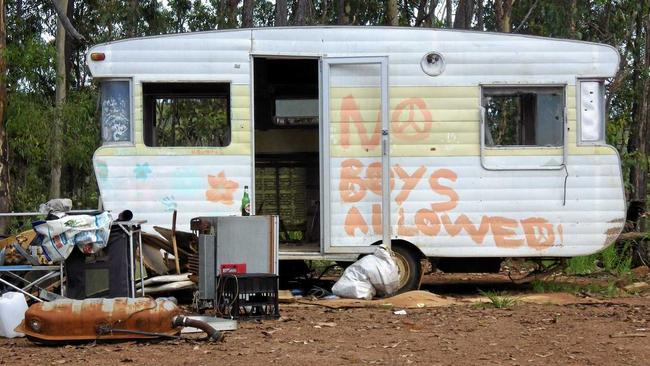 At the permanent camping site at the Redhill 'doof' site at Busby Flat, out of Casino. sits this caravan. Picture: Susanna Freymark