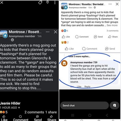 Social media posts claiming knowledge of plans for violence on Wednesday.