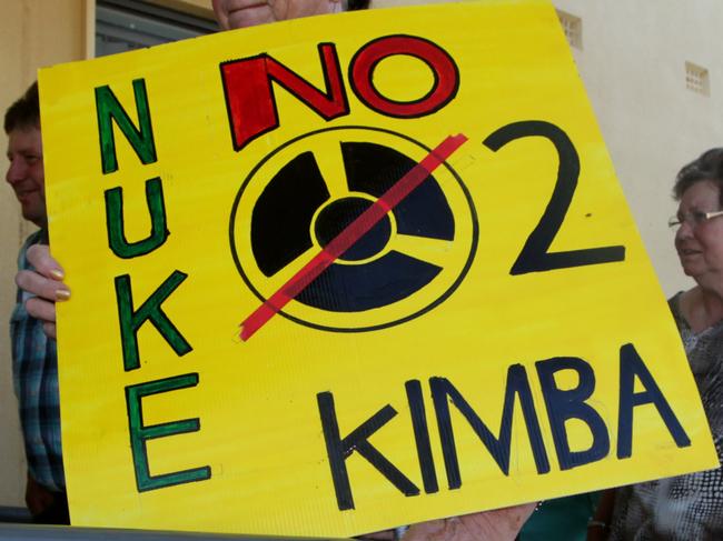 18/2/2016: opponents of the dump gater outside before the start of the meeting. Kimba town meeting to hear more details about the proposed Nuclear waste dump nominated for the area. . Kelly Barnes/The Australian.