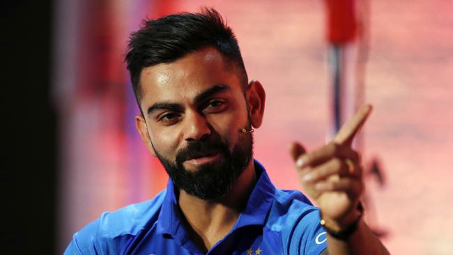 India's Virat Kohli gestures, during the Captain's Press Conference, in London, Thursday, May 23, 2019. The Cricket World Cup starts on Thursday May 30. (Andrew Boyers/Pool Photo via AP)