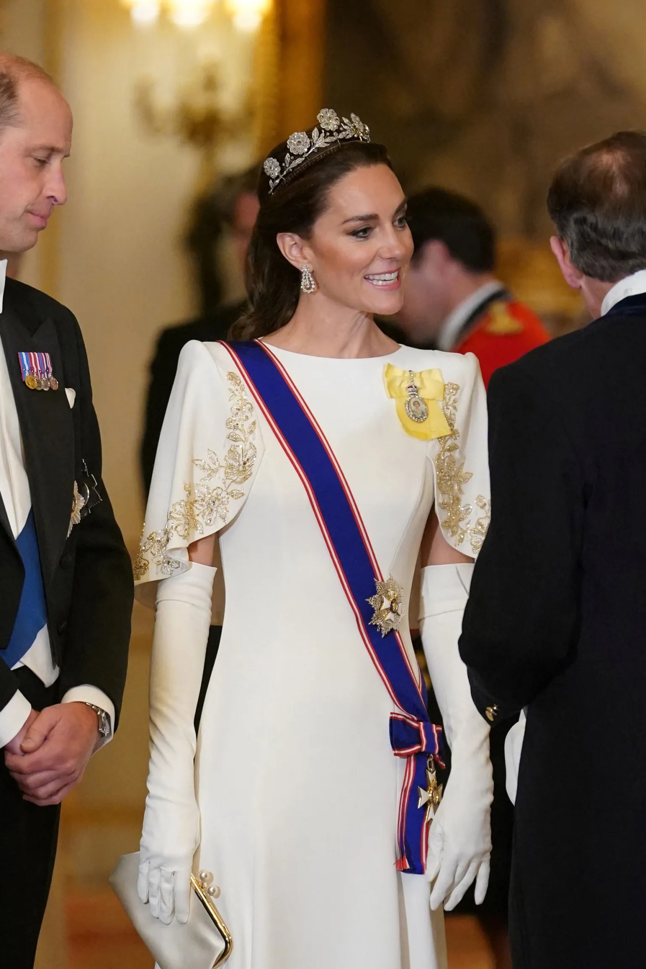 <h2><strong>November 2023</strong></h2><p>Kate wears the Strathmore Rose Tiara during a state banquet at Buckingham Palace.</p>