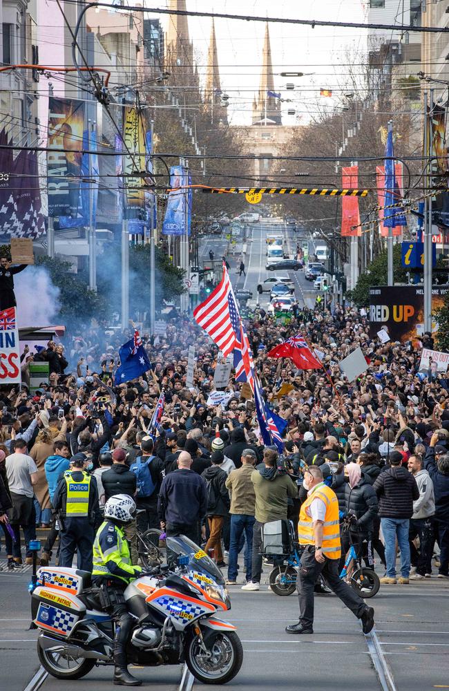 Melburnians take to the city streets for Melbourne Freedom Rally. Picture: Mark Stewart