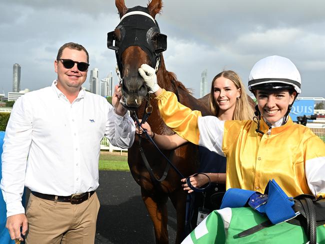 Arts Object causes a boilover in The Wave for trainer Kurt Goldman and jockey Angela Jones. Picture: Grant Peters - Trackside Photography