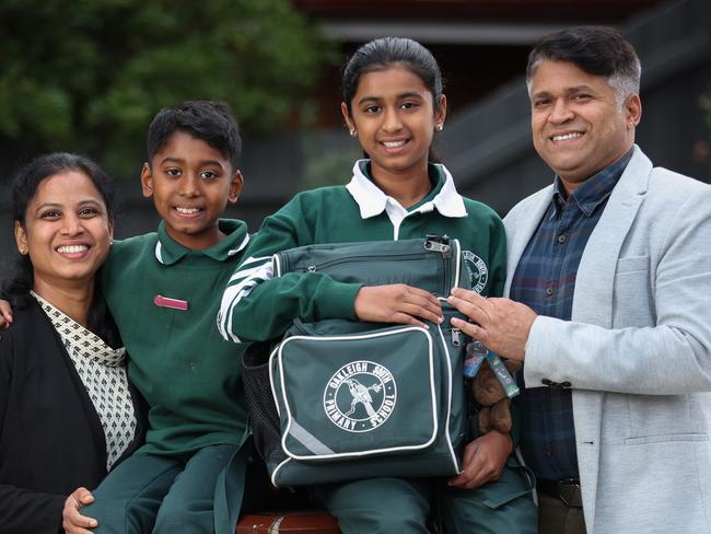 Rajkumar Karunanidhi, his wife Sudha Sachi and two children Aadhiyan 8 and Aadhini 11 moved to Oakleigh South from Auckland, NZ to attend Oakleigh South Primary School. The story is about top 10 primary schools based on NAPLAN scores.                      Picture: David Caird