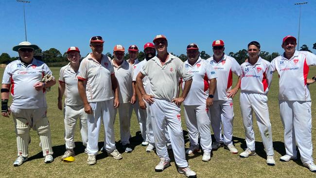 Lincoln Hepburn with his Devon Meadows teammates in his 500th game. Picture: Jo Berry