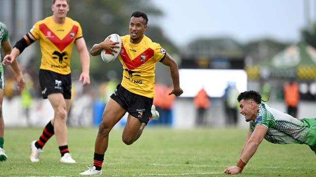 Papua New Guinea outside back Morea Morea in action against Cook Islands in Round 3 of the 2024 Pacific Championships at Santos National Stadium, Papua New Guinea, on November 3, 2024. Picture: Scott Davis / NRL Imagery