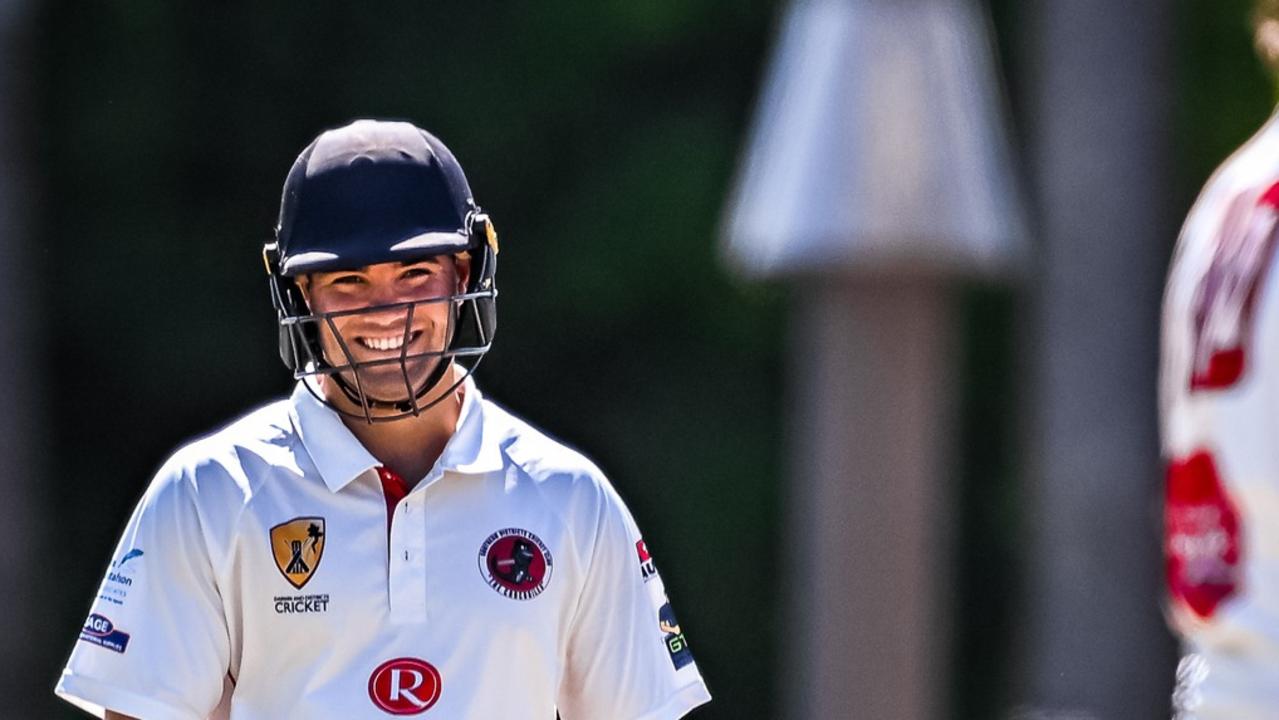 Corey Hunter made an even 100 on day one against Darwin at Kahlin Oval. Picture: NT Cricket