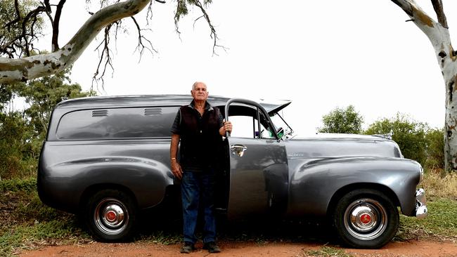 Maurice 'Mozzie' McMahon, of Port Augusta, with his restored 1954 FJ Holden panelvan. Picture: BERNARD HUMPHREYS