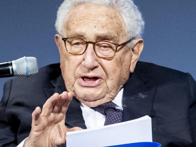 21 January 2020, Berlin: Henry A. Kissinger, former US Secretary of State, speaks at the award of the Henry A. Kissinger Prize to the German Chancellor. The prize is awarded annually by the American Academy in Berlin to a renowned personality from the field of international diplomacy. Photo: Christoph Soeder/dpa (Photo by Christoph Soeder/picture alliance via Getty Images)