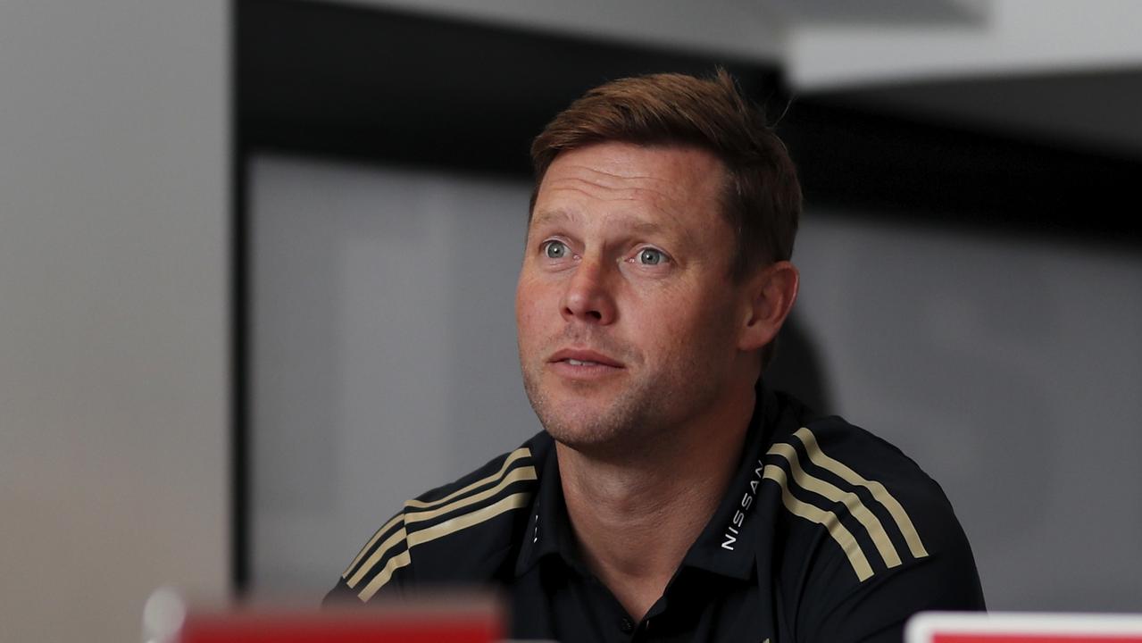 MELBOURNE, AUSTRALIA - NOVEMBER 24: Sam Mitchell, Senior Coach of the Hawks looks on during the NAB AFL Draft at Marvel Stadium on November 24, 2021 in Melbourne, Australia. (Photo by Dylan Burns/AFL Photos via Getty Images)