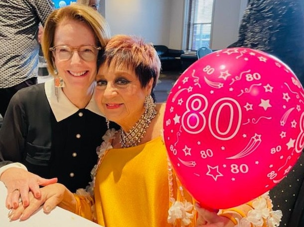 Former PM Julia Gillard and Willsy at her 80th birthday party. Supplied