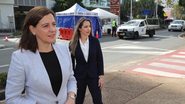 LNP Leader Deb Frecklington at a media conference today on the Gold Coast with Currumbin MP Laura Gerber. Picture: Glenn Hampson