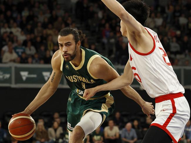 Xavier Cooks, in action for the Boomers against China in a Paris Olympics lead-up game, looms as the biggest challenger to Cotton as the league’s best fantasy scorer. Picture: Michael Klein