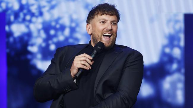 MELBOURNE, AUSTRALIA - DECEMBER 12: Dylan Alcott speaks during the 2022 Newcombe Medal at Crown Entertainment Complex on December 12, 2022 in Melbourne, Australia. (Photo by Daniel Pockett/Getty Images)